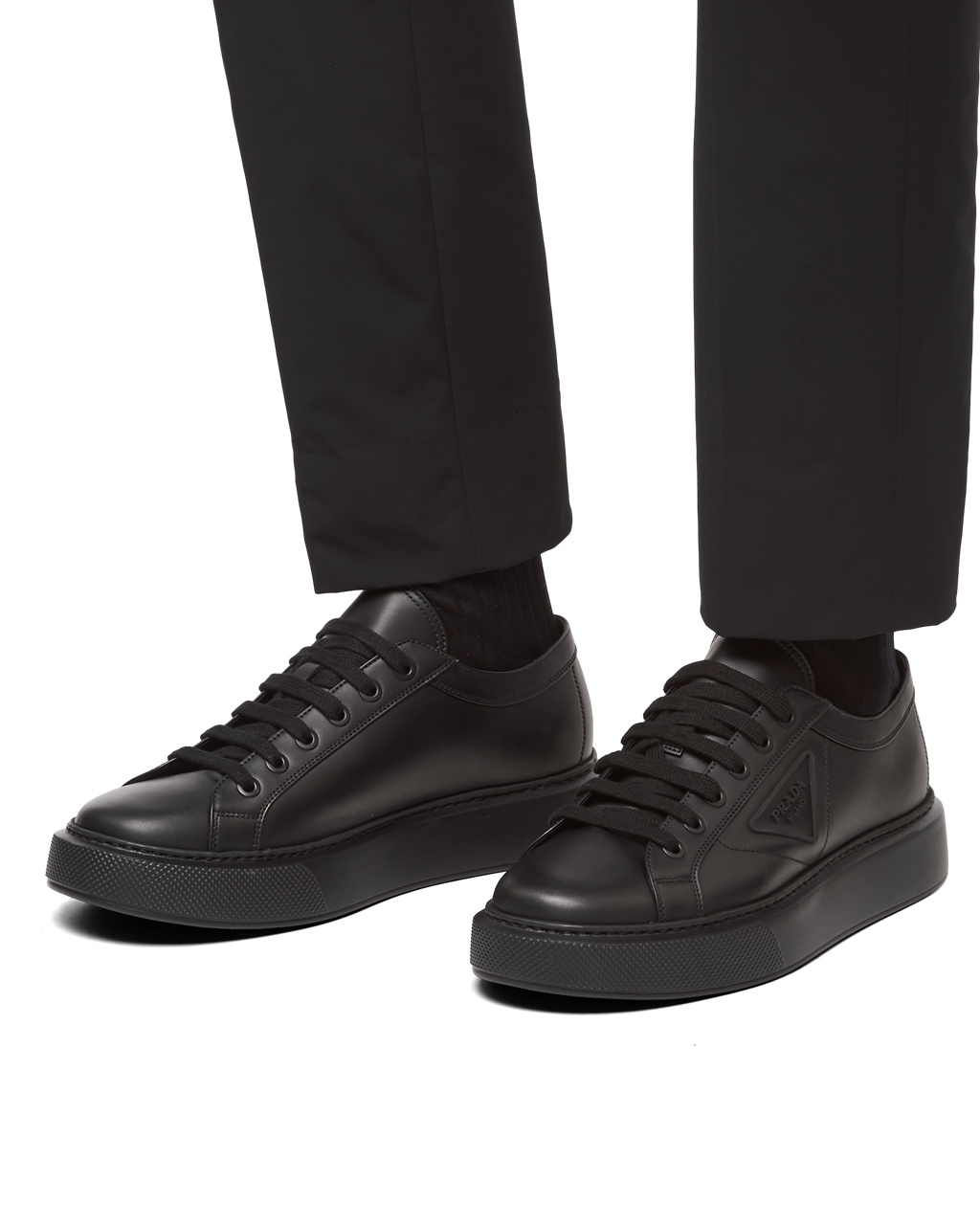 Prada Soft Calf Leather Sneakers Black | 9103YQOPR