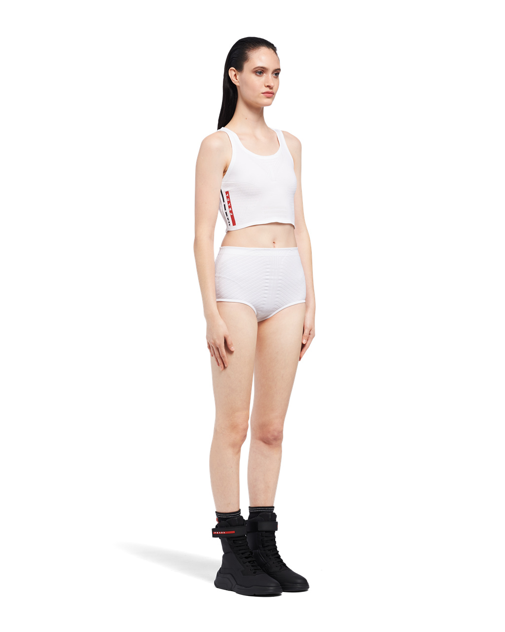 Prada Soft Rec Polyester Shorts White / Black | 2513PTVSI