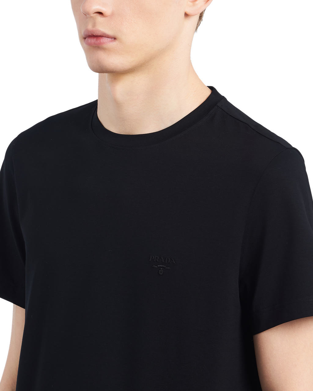 Prada Stretch Cotton T-shirt Black | 0392MFTHW