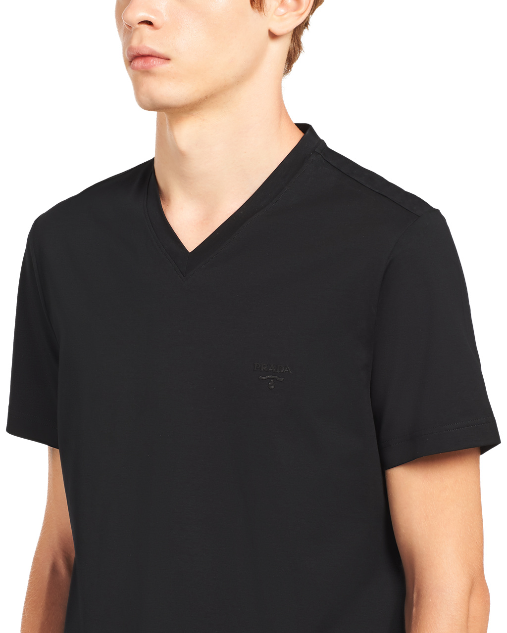 Prada Stretch Cotton T-shirt Black | 4672PKZID