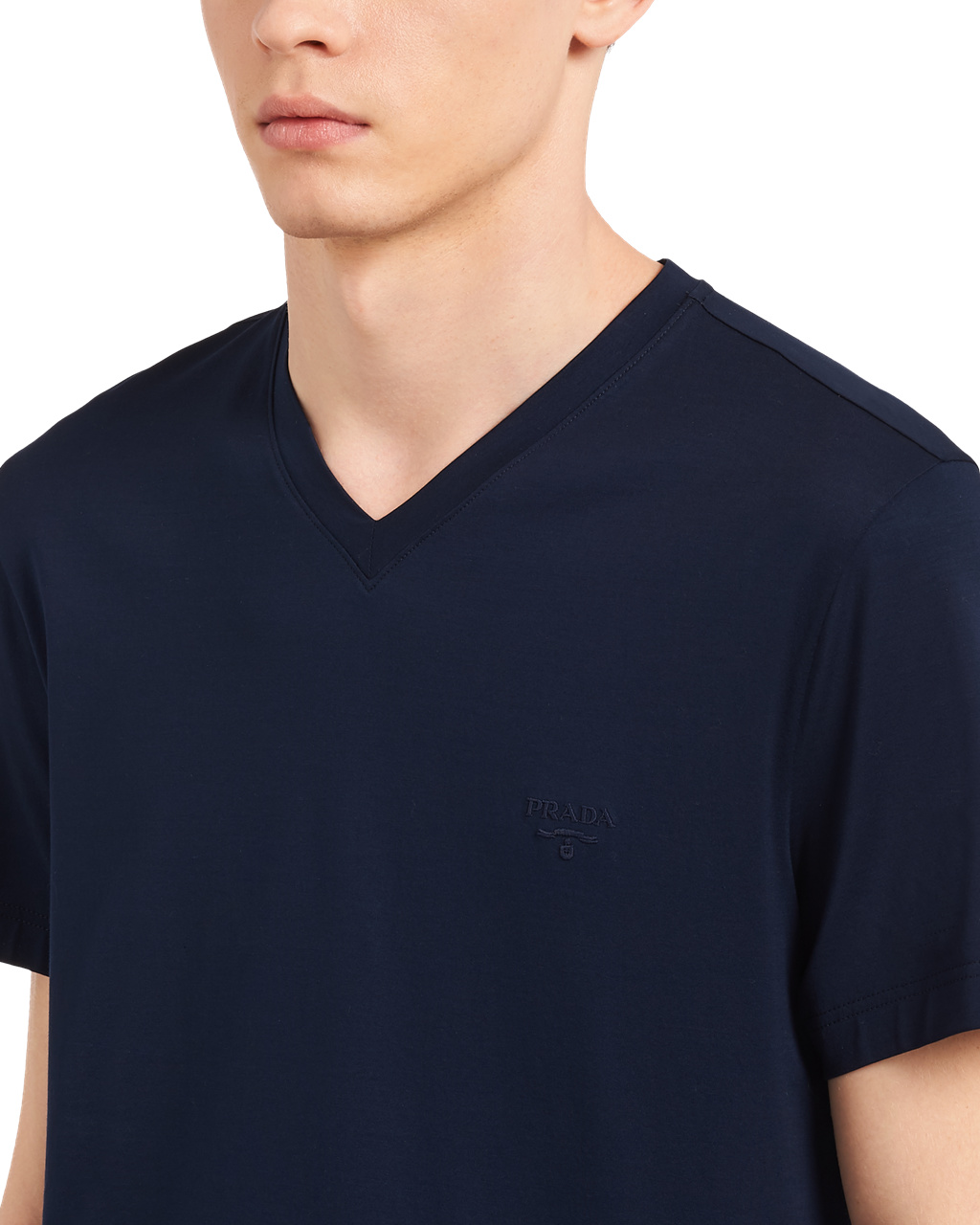 Prada Stretch Cotton T-shirt Navy | 9714YIHBN