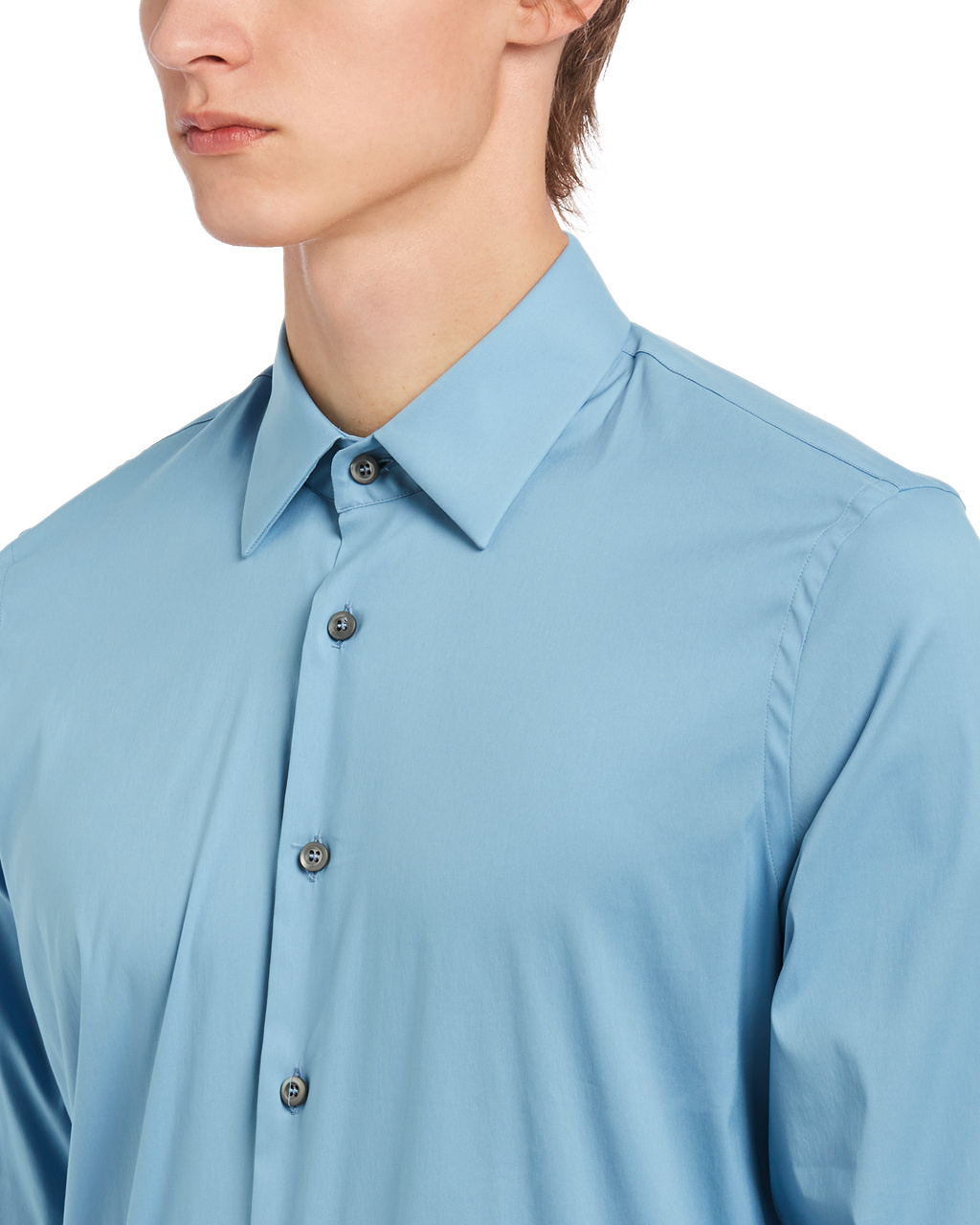 Prada Stretch Poplin Shirt Celeste | 8195PXEFQ