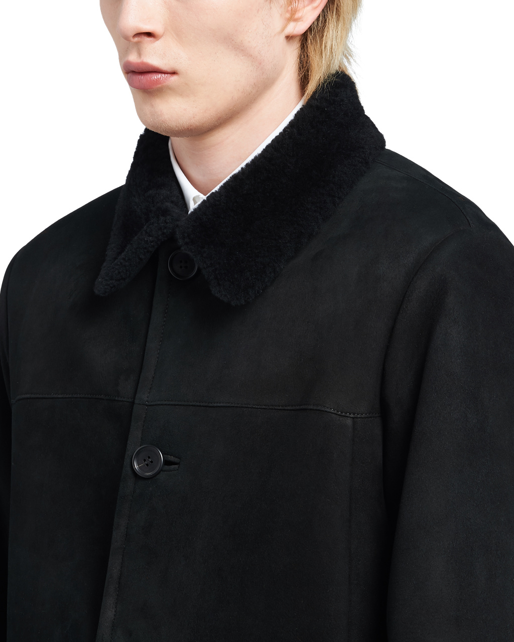 Prada Suede Sheepskin Coat Black | 0247NKGZU