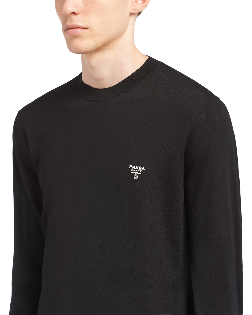 Prada Superfine Wool Crew-neck Sweater Black | 8452WIOAR