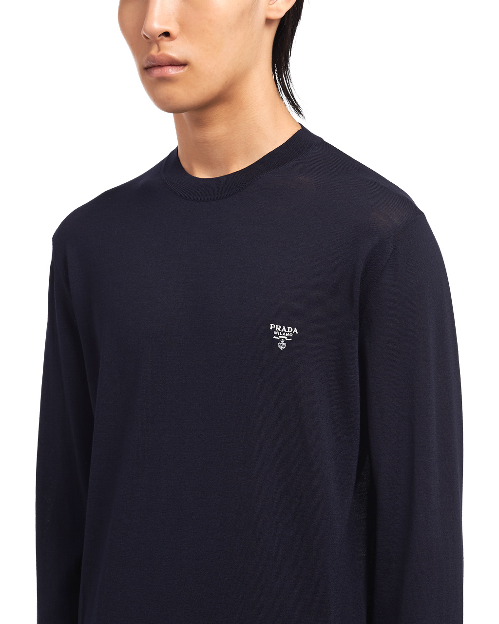 Prada Superfine Wool Crew-neck Sweater Navy | 6418LZDIH