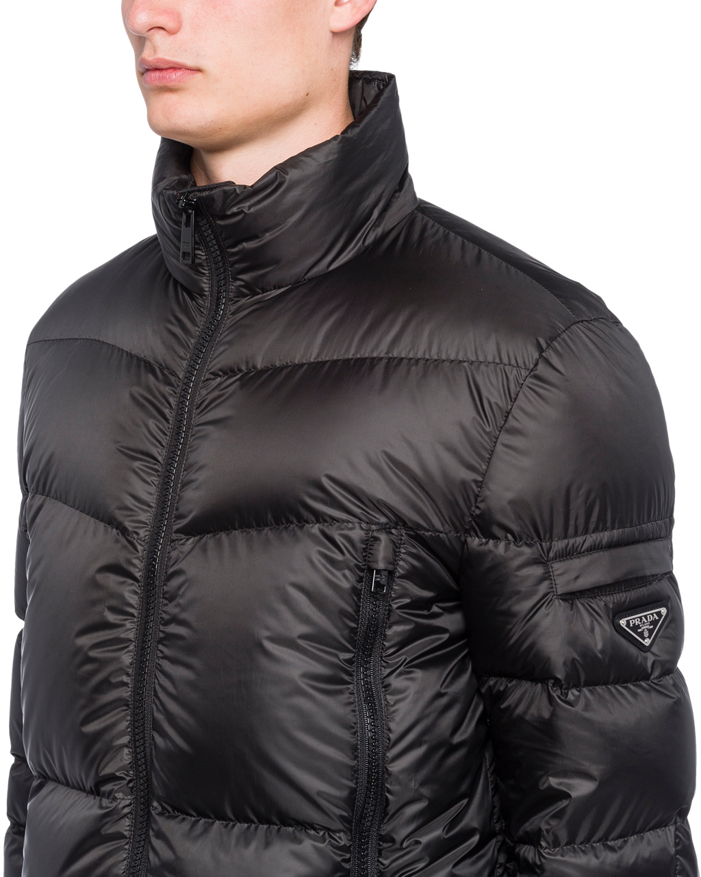 Prada Technical Eggshell Fabric Puffer Jacket Black | 0597LBSHO