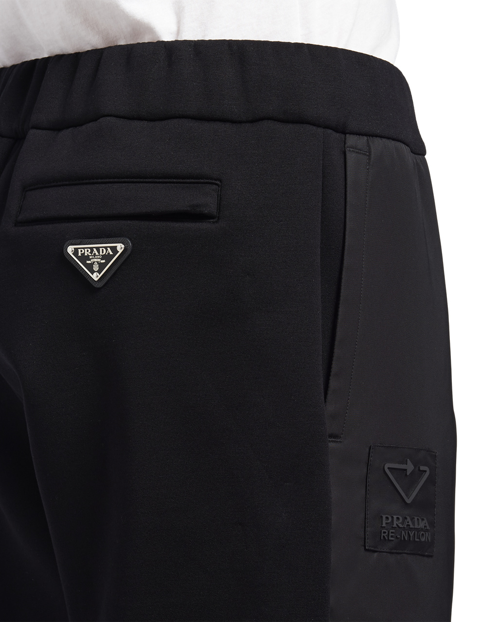 Prada Technical Fleece Trousers With Nylon Details Black / Black | 8609ZFLMU