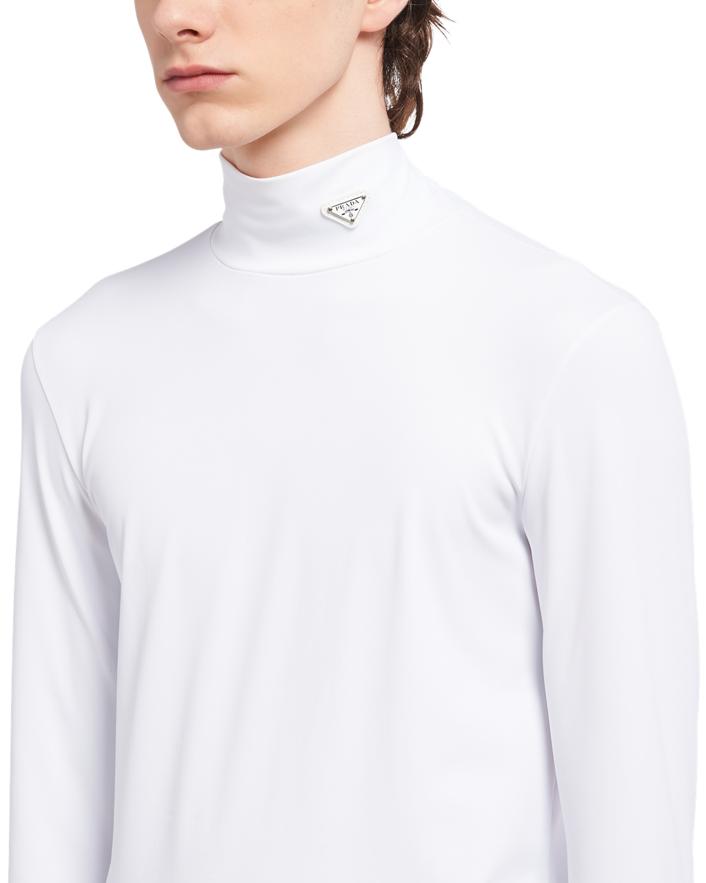 Prada Technical Jersey Mock Turtleneck White | 9832MSNKI