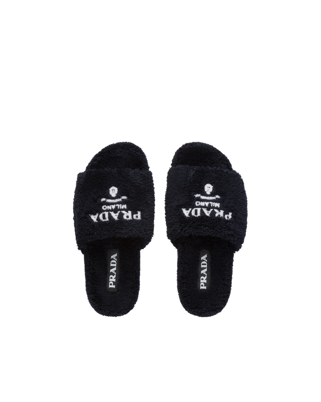 Prada Terry Cloth Slides Black / White | 8310YJBPT