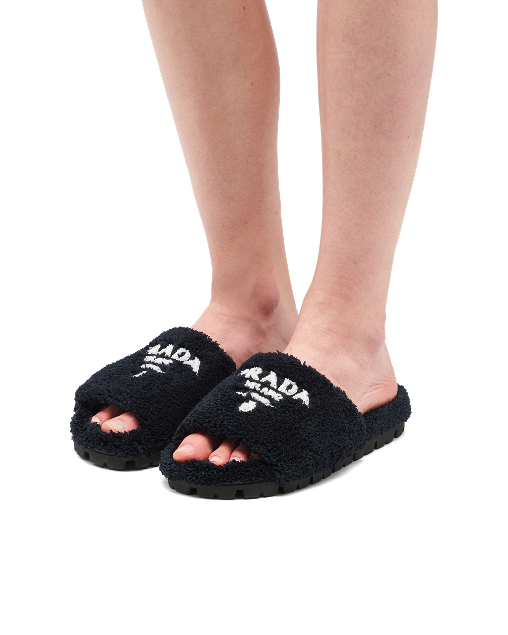 Prada Terry Cloth Slides Black / White | 8310YJBPT