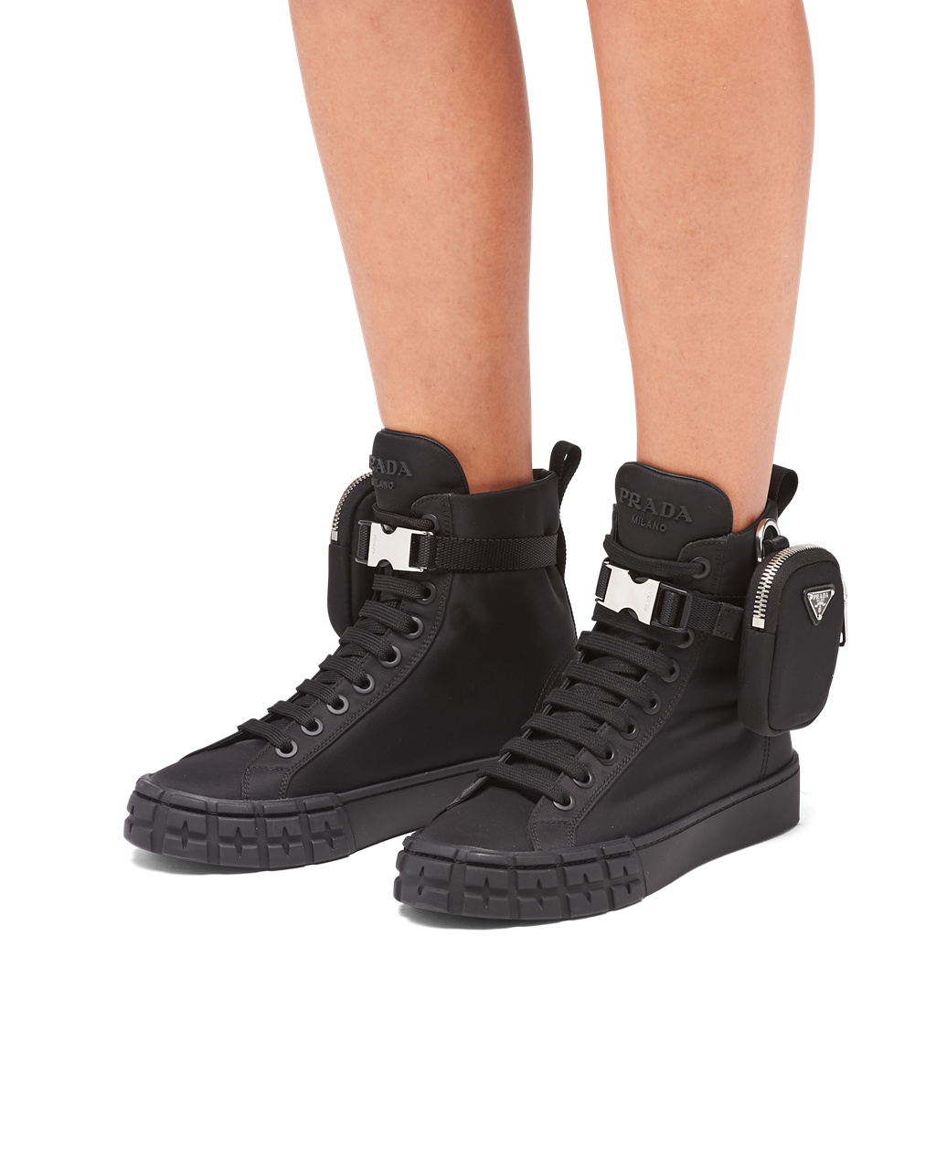 Prada Wheel Re-nylon Gabardine High-top Sneakers Black | 7268WOUAD