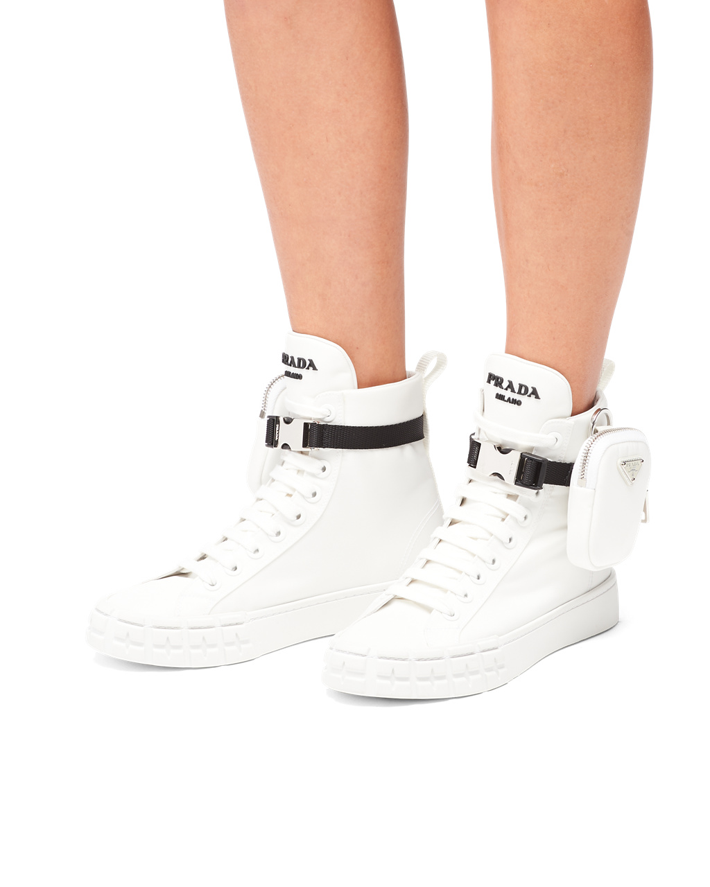 Prada Wheel Re-nylon Gabardine High-top Sneakers White | 8157AJVZT