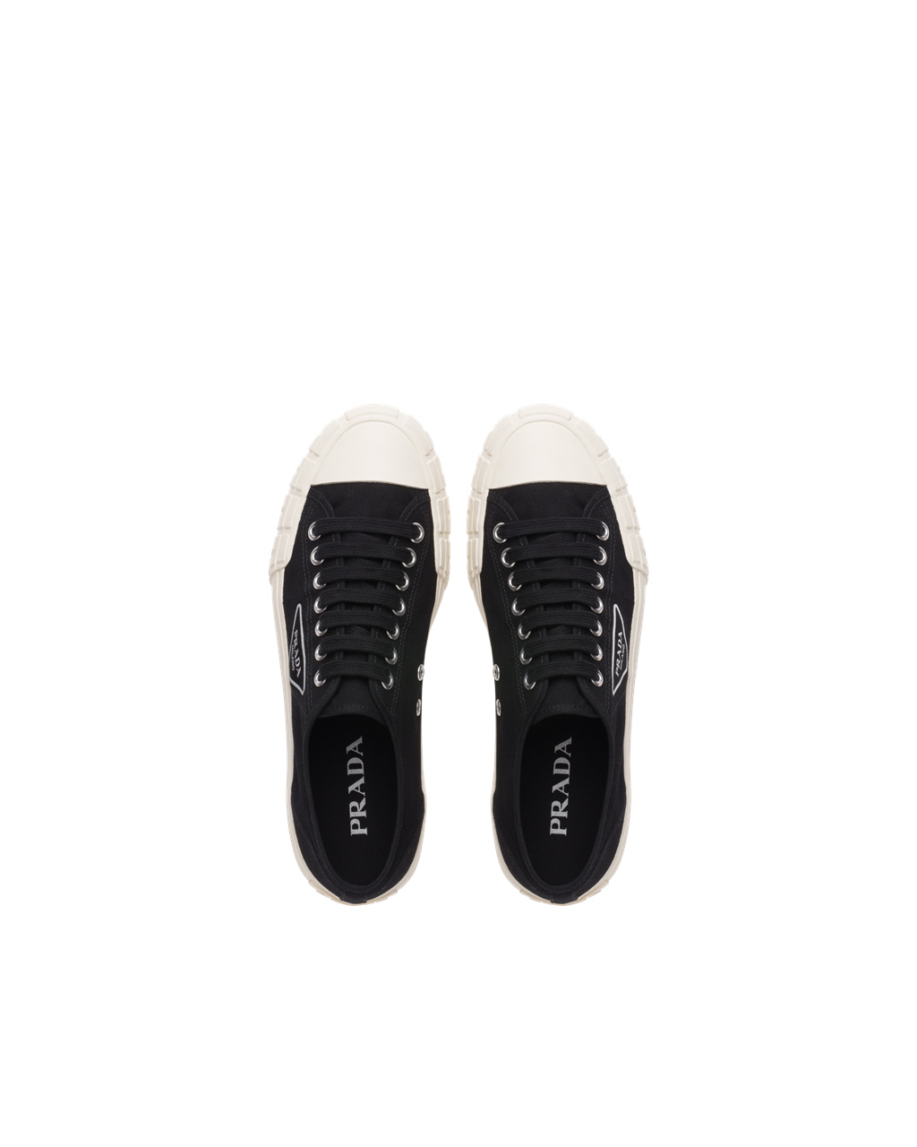 Prada Wheel Vulcanizzato Technical Fabric Sneakers Black / Ivory | 1789TOZXU