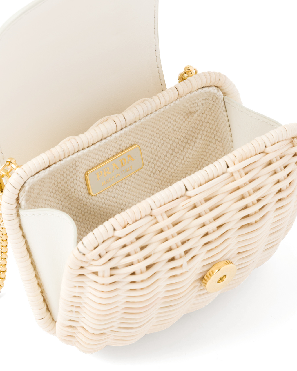 Prada Wicker And Leather Mini-pouch Tan / White | 4570HKUCS