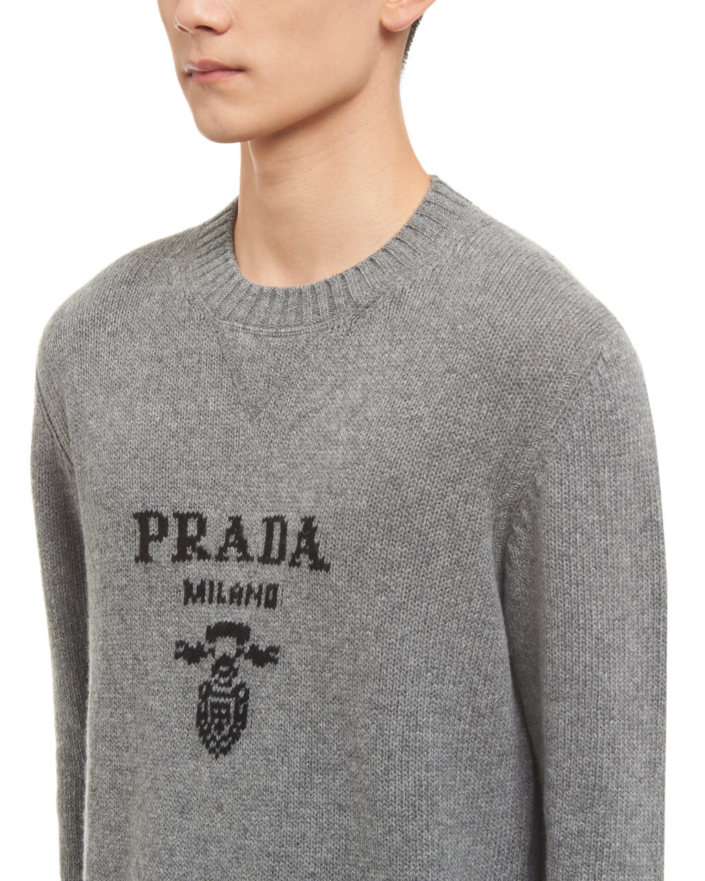 Prada Wool And Cashmere Crew-neck Sweater Grey | 0417RWCPZ