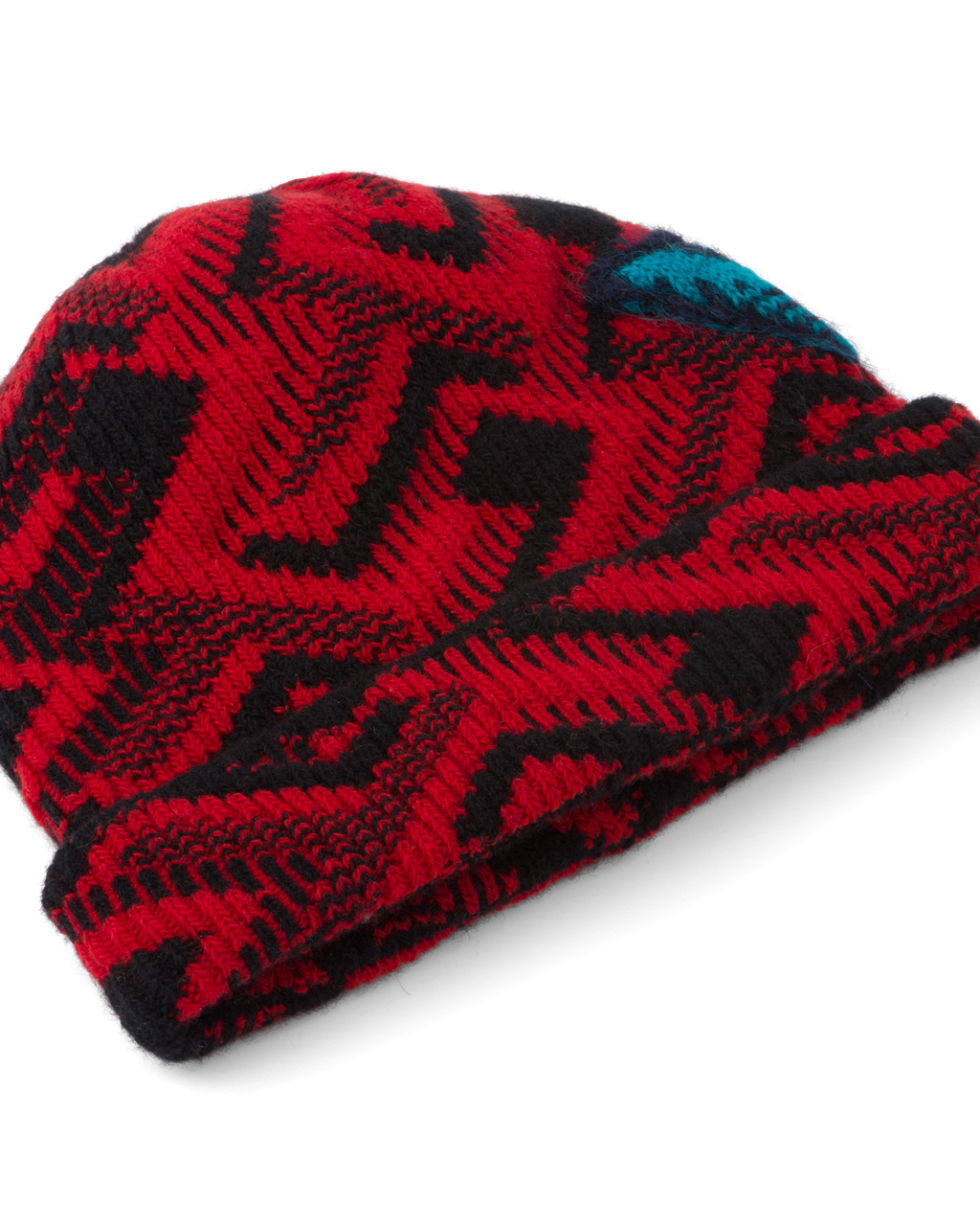 Prada Wool And Cashmere Jacquard Beanie Black / Red | 0967URVAJ