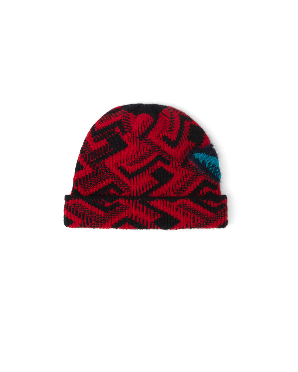 Prada Wool And Cashmere Jacquard Beanie Black / Red | 0967URVAJ