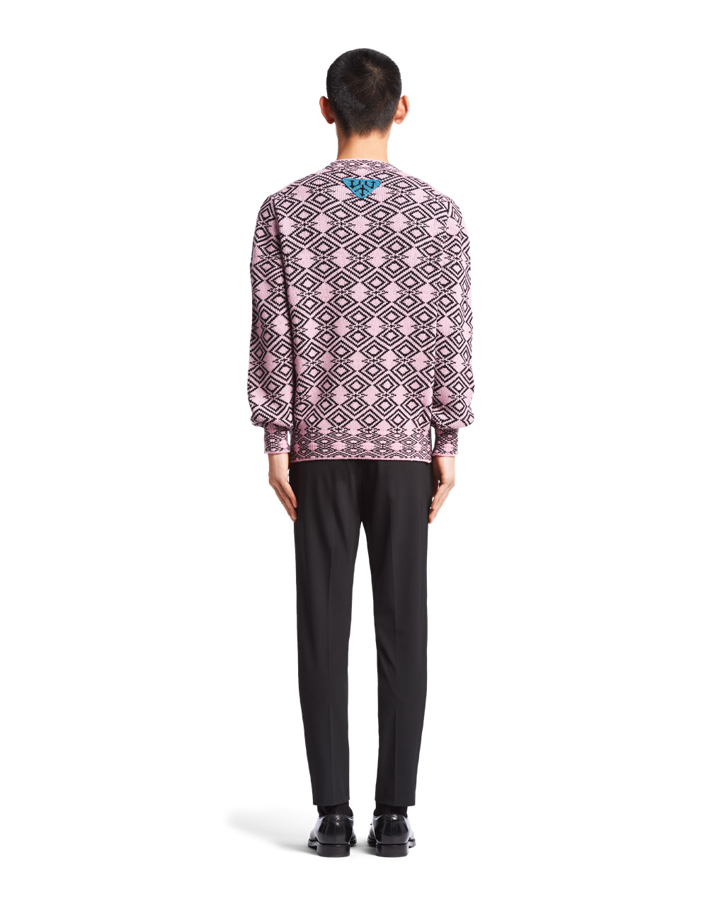 Prada Wool And Cashmere Jacquard Crew-neck Sweater Pink / Black | 5142QJRMV