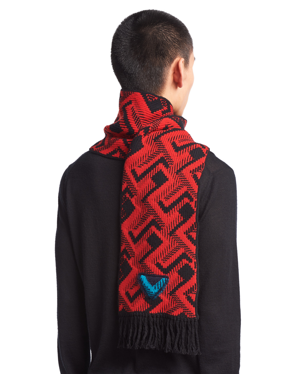 Prada Wool And Cashmere Jacquard Scarf Black / Red | 4132YXVNP