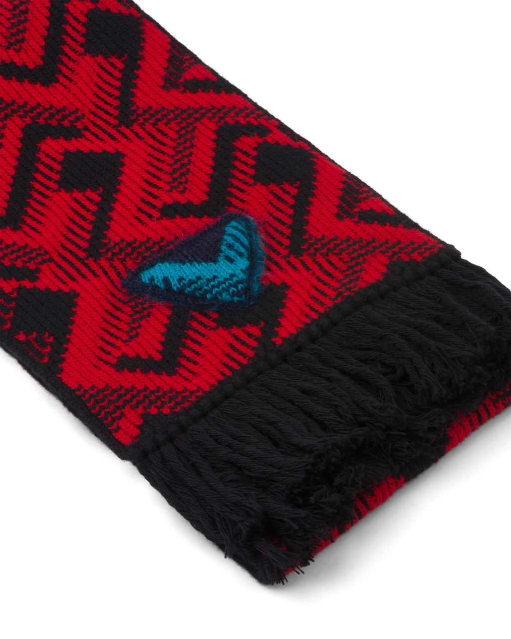 Prada Wool And Cashmere Jacquard Scarf Black / Red | 4132YXVNP