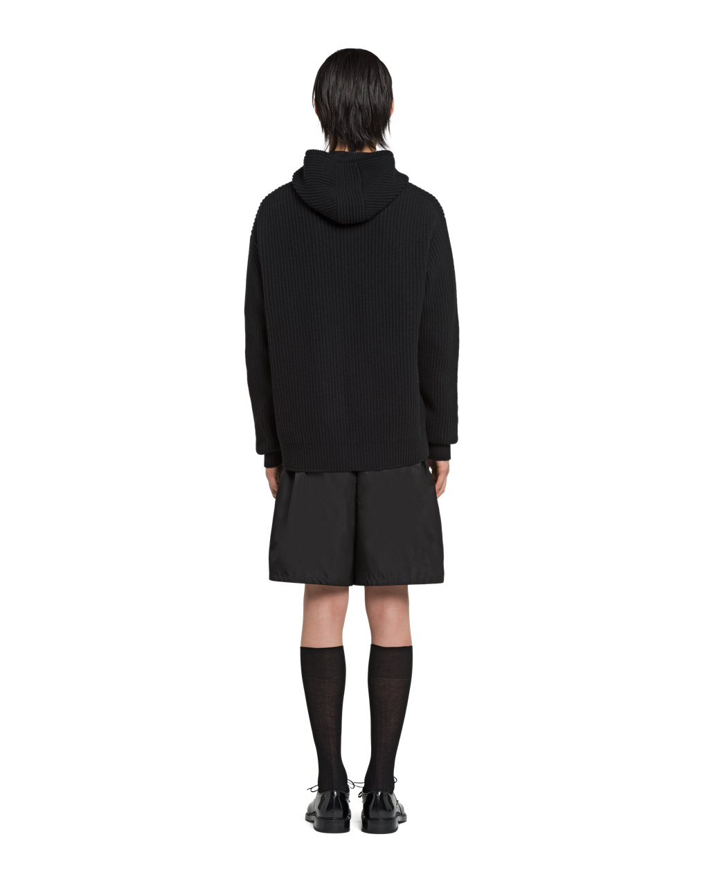 Prada Wool And Cashmere Knit Hoodie Black | 1462HAMXF