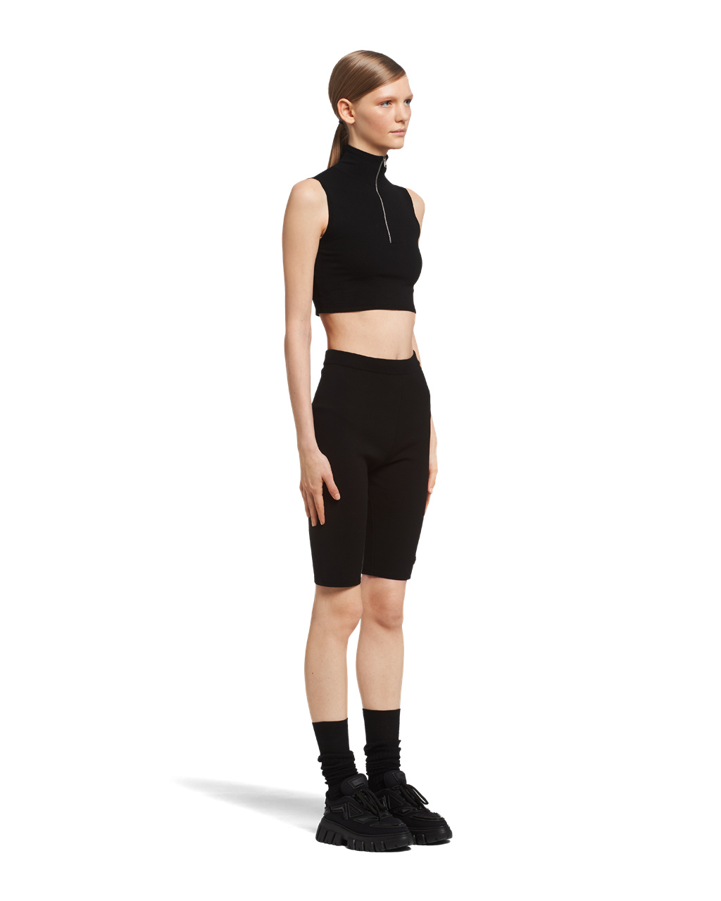 Prada Wool And Viscose Turtleneck Crop Top Black | 1985HXBAK