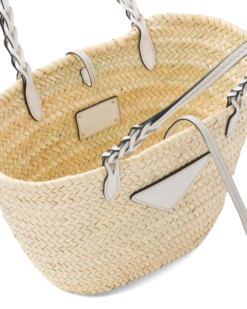 Prada Woven Palm And Leather Tote Tan / White | 7598GMZTQ