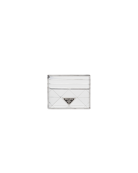 Prada Brushed Leather Card Holder Silver | 9670APLIF