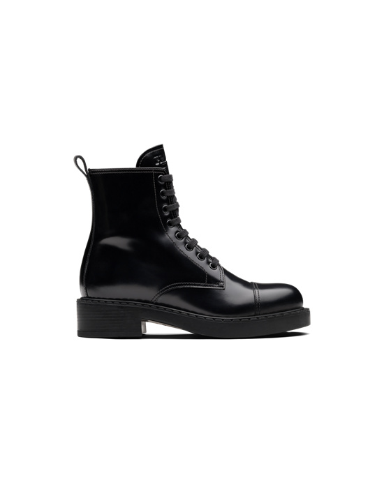 Prada Brushed Leather Laced Booties Black | 2639XBDIE