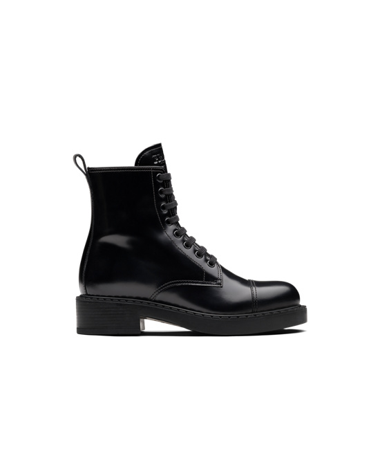 Prada Brushed Leather Laced Booties Black | 8572JHUPW