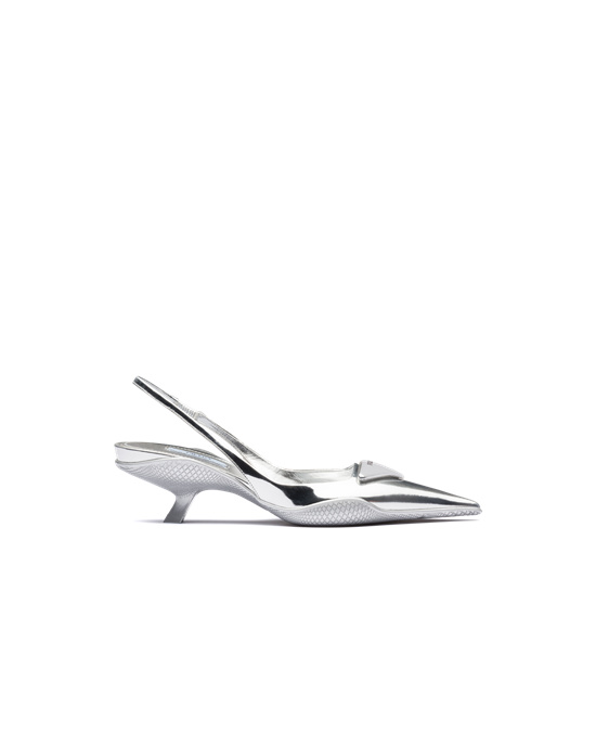 Prada Brushed Leather Slingback Pumps Silver | 8974OBYWL