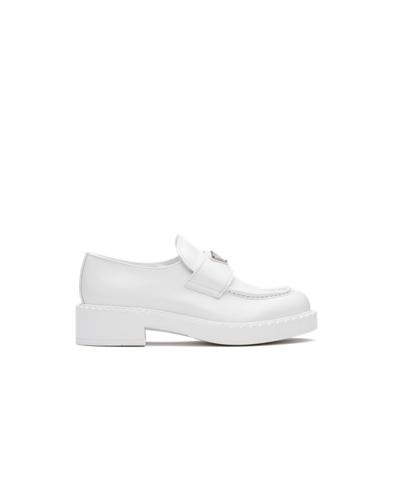 Prada Chocolate Brushed Leather Loafers White | 0835CGFME