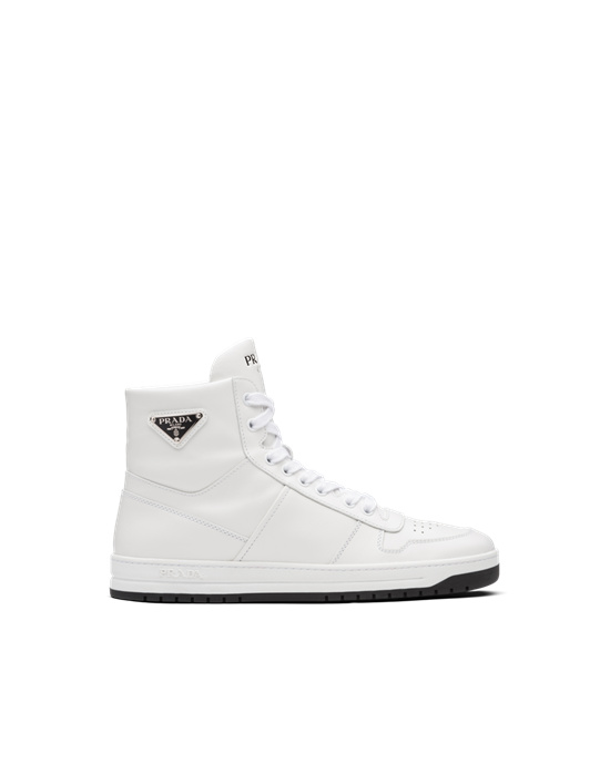 Prada Downtown Perforated Leather High-top Sneakers White / Black | 7549NGKEY