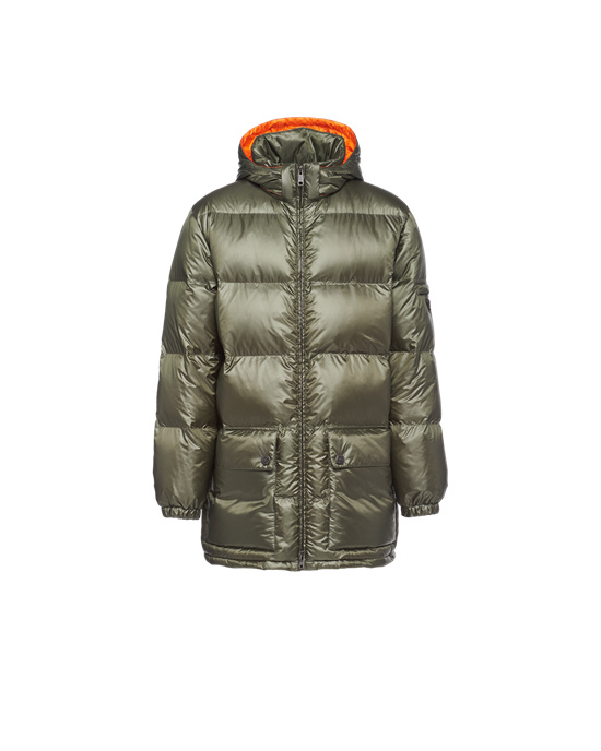 Prada Hooded Nylon Down Jacket Sage Green / Orange | 2438NCQVJ