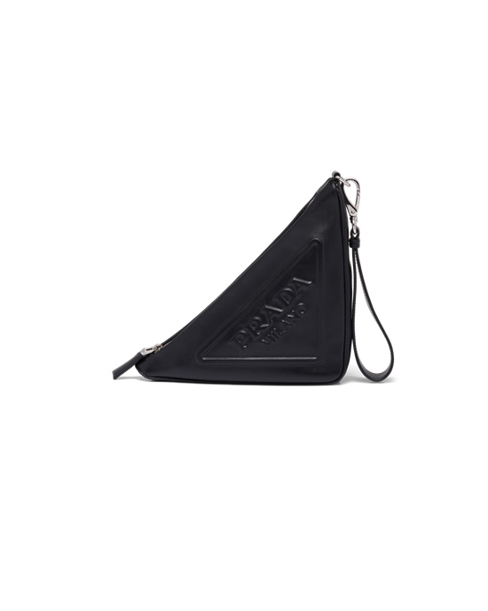 Prada Leather Prada Triangle Pouch Black | 8529KYTFG