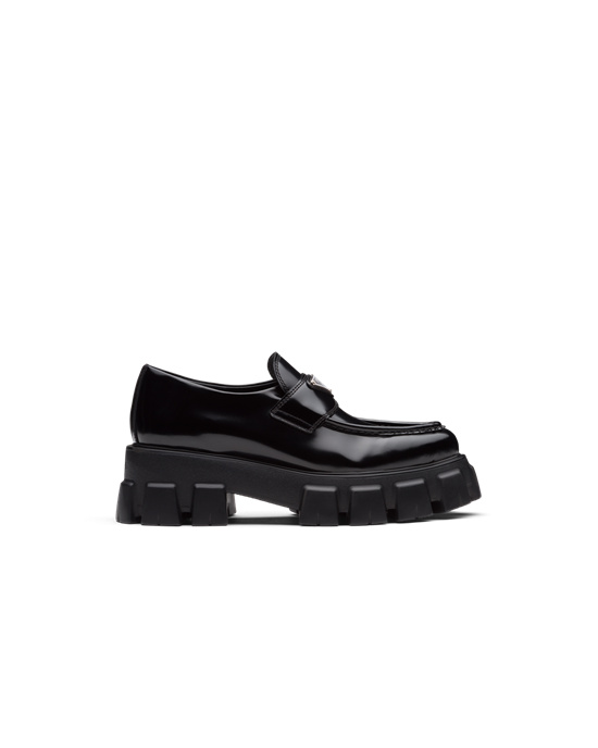 Prada Monolith Pointy Brushed Leather Loafers Black | 8153UEDZH