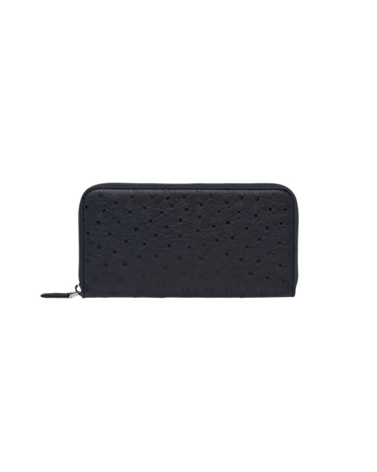 Prada Ostrich Leather Zip Around Wallet Navy | 7350XGNZE