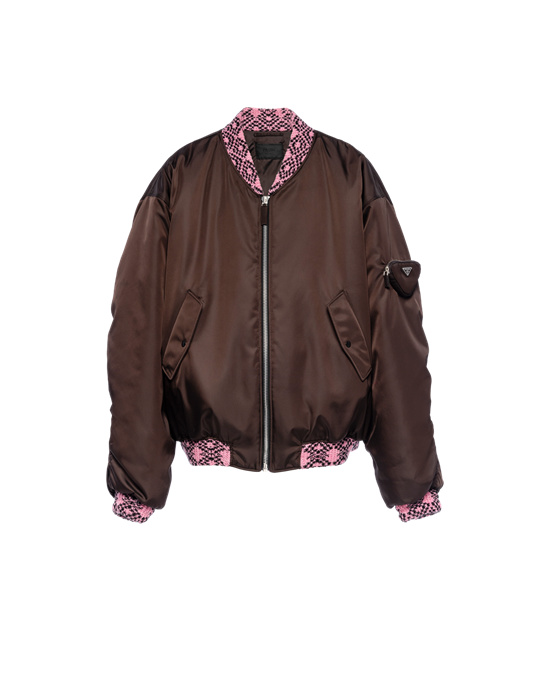 Prada Oversized Re-nylon And Knit Bomber Jacket Dark Brown | 0789PUFOK