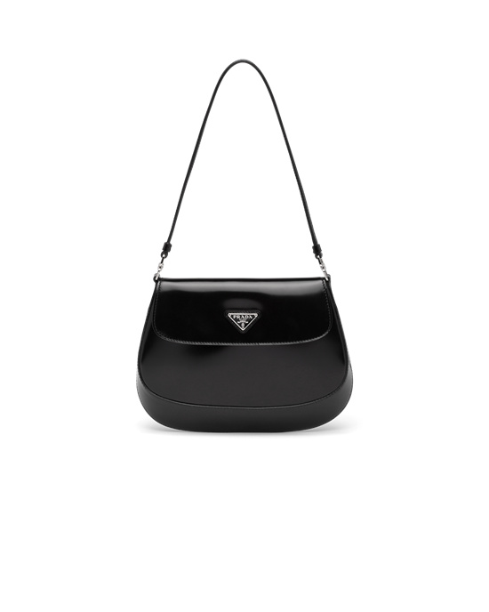 Prada Prada Cleo Brushed Leather Shoulder Bag With Flap Black | 3906TKEUQ