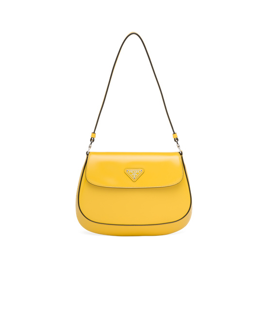 Prada Prada Cleo Brushed Leather Shoulder Bag With Flap Bright Yellow N | 8623FSYMJ