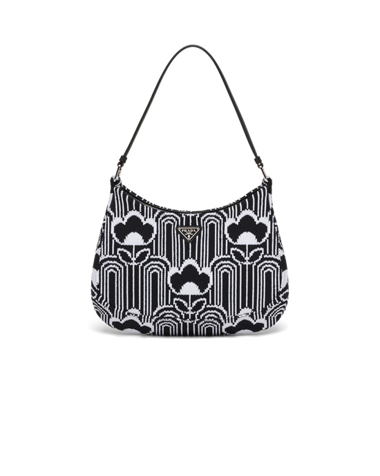 Prada Prada Cleo Jacquard Knit And Leather Bag Black / White | 6738ZGLHU