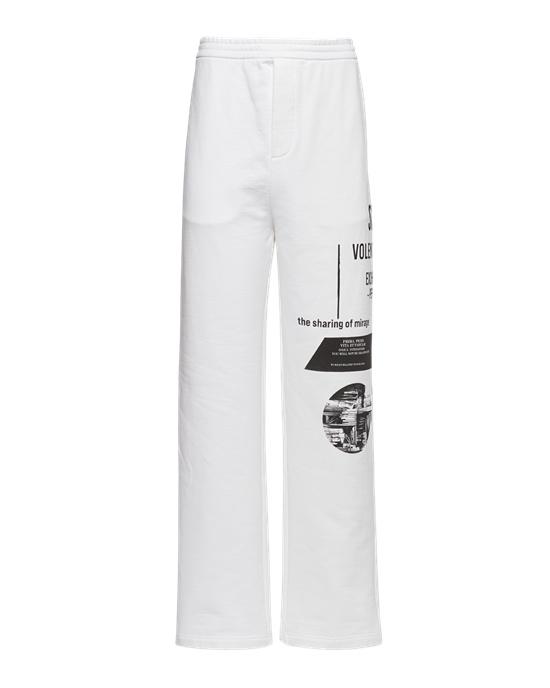 Prada Printed Cotton Fleece Pants White / Black | 3781YTQSD