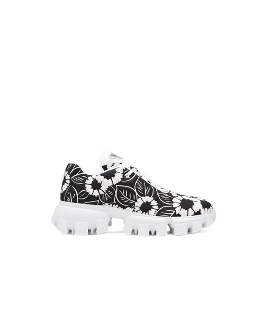 Prada Printed Nylon Sneakers Black / White | 4620IOJYT