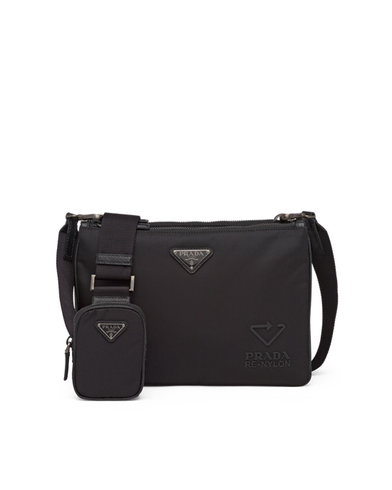 Prada Re-nylon And Saffiano Leather Shoulder Bag Black | 3740WOJXK