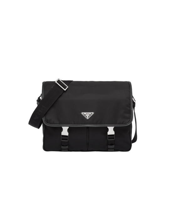 Prada Re-nylon And Saffiano Leather Shoulder Bag Black | 6930BUXNJ