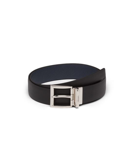 Prada Saffiano Leather Reversible Belt Black / Baltic Blue | 7604ROMJK