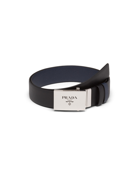 Prada Saffiano Leather Reversible Belt Black / Baltic Blue | 7642MCLIN