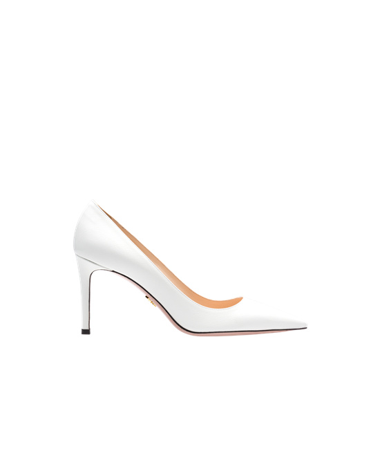 Prada Saffiano Textured Patent Leather Pumps White | 3276PBFEN