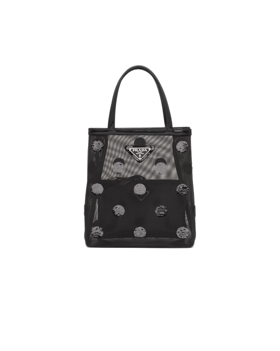 Prada Small Polka-dot Mesh Tote Bag Black | 6083KUPGM