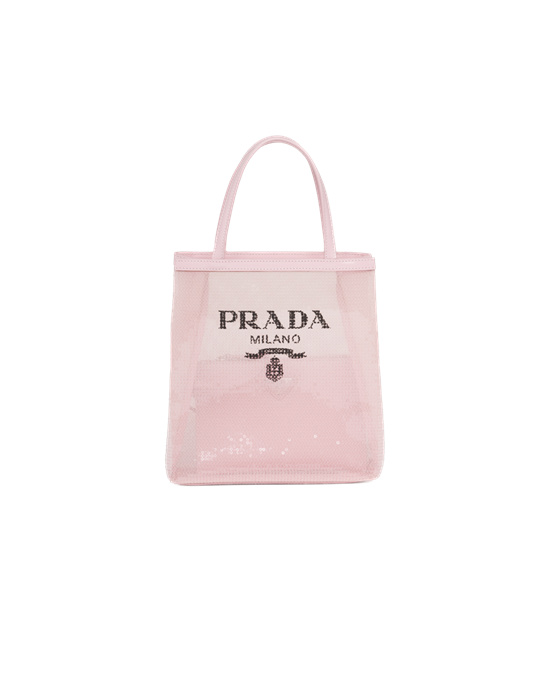 Prada Small Sequined Mesh Tote Bag Alabaster Pink | 1583IWLFB